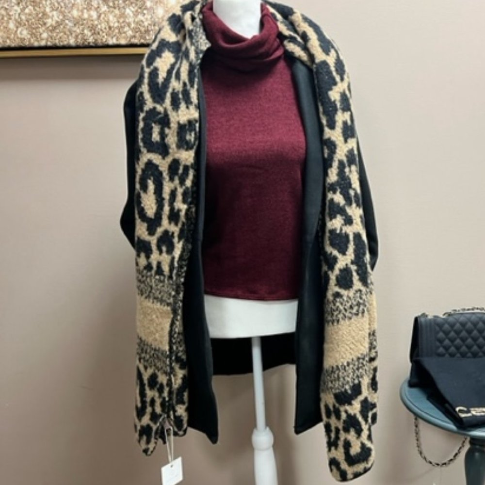 Soft Knit Taupe Cheeta Patterned Blanket Scarf